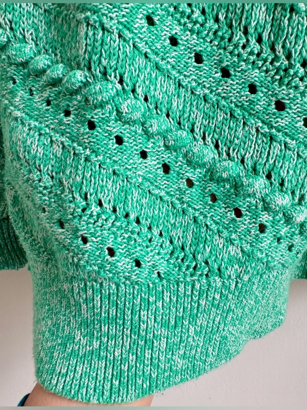 LOFT 100% cotton pretty sea foam green nubby open knit sweater size med M - Picture 3 of 3
